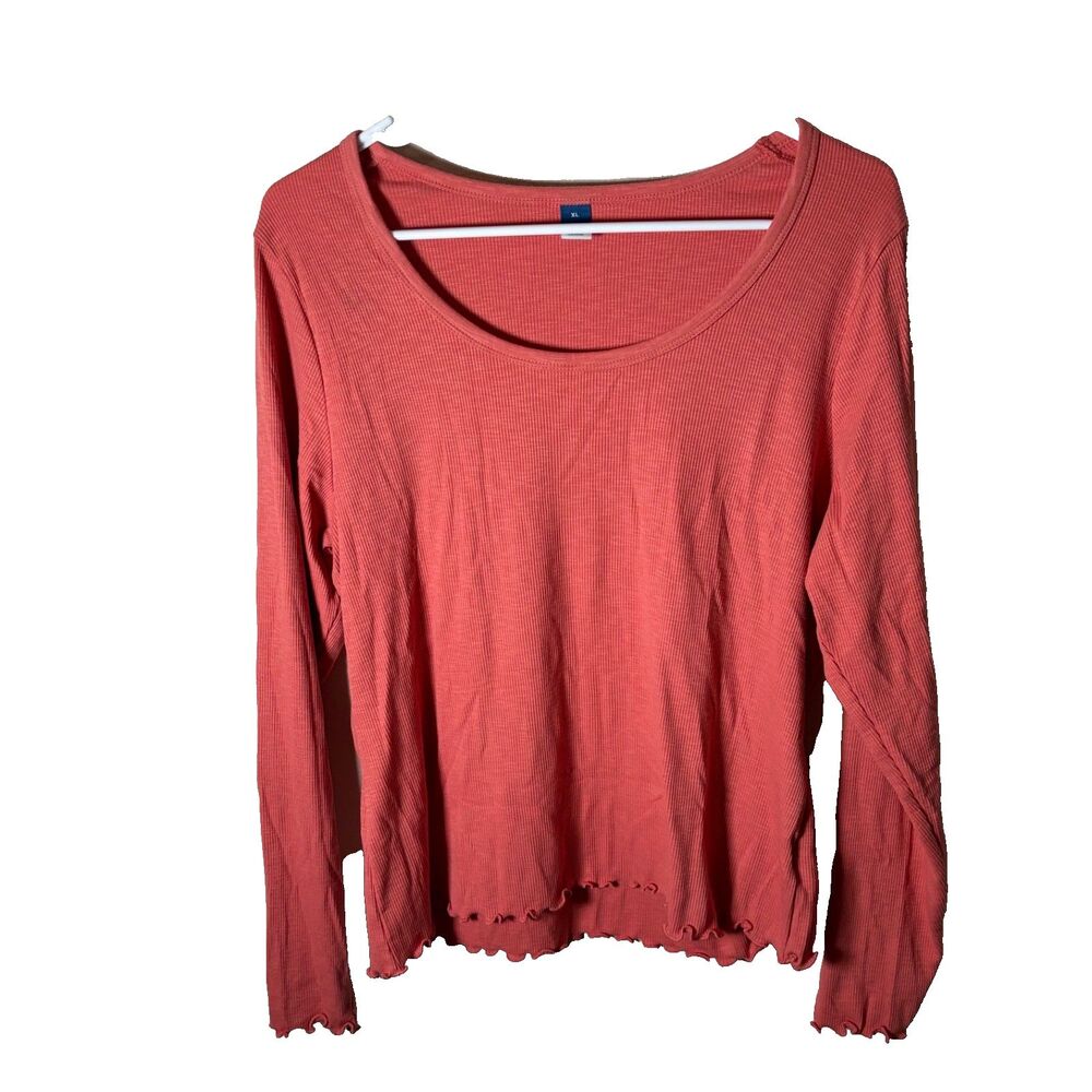 Old Navy T-Shirt Women's XL Round Neck Ribbed Ruffle Long Sleeve Shirt Top